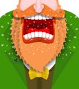 Leprechaun cry Illustration for St. Patricks Day. Scary Gnome re