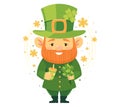 leprechaun with drink and four-leaf clover bouquet, four-leaf clover symbol of good luck