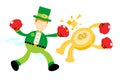 leprechaun fight boxing with money dollar coin cartoon doodle flat design vector illustration