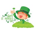 Leprechaun Found a Four-Leaf Clover for St. Patrick's Day Card