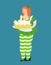 Leprechaun girl with red hair and beer. Beautiful woman in green Royalty Free Stock Photo