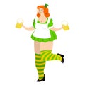 Leprechaun girl with red hair and beer. Beautiful woman in green Royalty Free Stock Photo