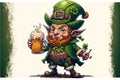 Leprechaun in green suit with red beard on a white background. Funny main character of Irish festivity. Saint Patrick day, human