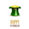 Leprechaun hat filled with gold. Saint Patricks Day Card.