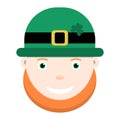 Leprechaun head with bowler hat and mustache flat icon St Patricks Day character