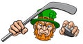 Leprechaun Ice Hockey Sports Mascot Cartoon