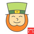 Leprechaun Irish Character color line icon, St. Patricks day and holiday, leprechaun vector icon, vector graphics