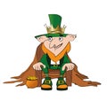 Leprechaun king on the throne with a pot of gold coins Royalty Free Stock Photo