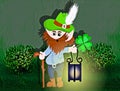 Leprechaun with lantern and magic leaf clover