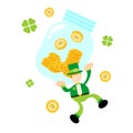 leprechaun shamrock celtic and money coin jar cartoon doodle flat design vector illustration