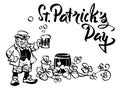 Leprechaun with a mug, celebrates St. Patrick`s Day.