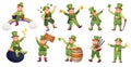 Leprechaun patrick characters. Leprechauns party, irish gnome saint patron ireland holiday day cute st dwarf dab move Royalty Free Stock Photo