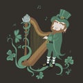 Leprechaun playing the harp and singing