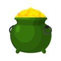 Leprechaun pot gold . bowler golded coins. Legendary tre Royalty Free Stock Photo