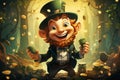 Leprechaun with pot of gold , St. PatrickÃÂ´s day, green shamrock leaves, irish holiday, mythology of Ireland