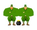 Leprechaun security bodyguard. Dwarf with red beard guarding pot