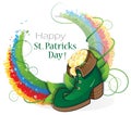 Leprechaun shoe with gold coins and rainbow