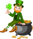 Leprechaun sitting on pot of gold