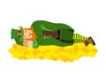 Leprechaun sleeps on gold coins. dwarf for St.Patricks Day. national irish holiday Royalty Free Stock Photo