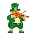 Leprechaun with a violin. Funny musician. Cartoon character. Vector.