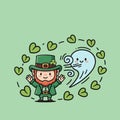 Leprechaun and Wind Spirit Surrounded by Shamrock Hearts Royalty Free Stock Photo