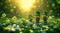 Whimsical Leprechaun Trio in a Magical Clover Field Royalty Free Stock Photo