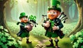 Leprechauns Playing Music in Forest