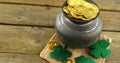 Leprechauns pot of gold on table for st patricks