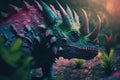 Leptoceratops Colorful Dangerous Dinosaur in Lush Prehistoric Nature by Generative AI