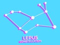 Lepus constellation 3d symbol. Constellation icon in isometric style on blue background. Cluster of stars and galaxies. Vector