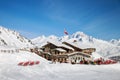Epicerie cafe in winter ski resort, France