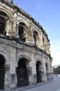 Les Arenes old Roman building details for Gladiator combats and animals hunter from Nimes France Royalty Free Stock Photo