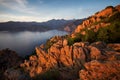 Les calanches de Piana, Corsica, France, at sunset Royalty Free Stock Photo