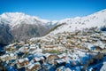 Les deux alpes resort in winter, French alps, Rhone Alpes in France aerial drone photo