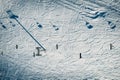 Les deux alpes resort in winter, French alps, Rhone Alpes in France aerial drone photo