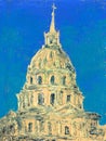 Les Invalides Paris - art painting Royalty Free Stock Photo