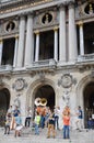 Les Plaies Mobiles, Young brass band show on Paris Opera building. Dozens buskers perform on the streets in metro in Paris, France Royalty Free Stock Photo