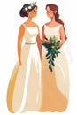 Lesbian brides in wedding dress. Minimal flat design illustration. Royalty Free Stock Photo