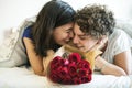 Lesbian couple bought bouquet romantic Royalty Free Stock Photo