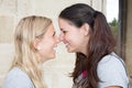 Lesbian Couple girls Kissing on city