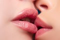 Lesbian couple kiss. Two lesbians kissing. Sensual lips. Passion and sexy sensual touch. Royalty Free Stock Photo