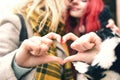 Lgbt couple making heart with hands, open relationship in same-sex love. best Girlfriends. Friendship concept Royalty Free Stock Photo