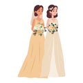 Lesbian couple marriage. Homosexual wedding. Brides in dress LGBT newlyweds. Royalty Free Stock Photo