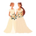 Lesbian couple marriage. Homosexual wedding. Brides in dress LGBT newlyweds Royalty Free Stock Photo