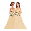 Lesbian couple marriage. Homosexual wedding. Brides in dress LGBT newlyweds. Royalty Free Stock Photo