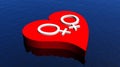 Lesbian couple in red heart floating in the ocean Royalty Free Stock Photo