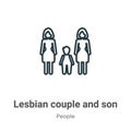 Lesbian couple and son outline vector icon. Thin line black lesbian couple and son icon, flat vector simple element illustration