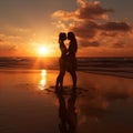 Lesbian couple stay on beach at sunset Royalty Free Stock Photo