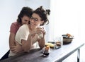 Lesbian Couple Together Indoors Concept Royalty Free Stock Photo