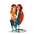 Lesbian Couple Vector. Two Hugging Women. Same Sex Marriage. Homosexual Couple Of Girls. LGBT. Isolated Flat Cartoon